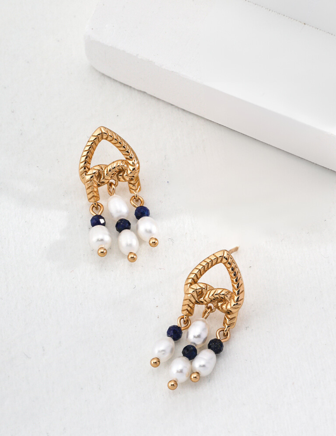 Gorgeous Heart-Shaped Lapis Lazuli and Pearl Sterling Silver Earrings