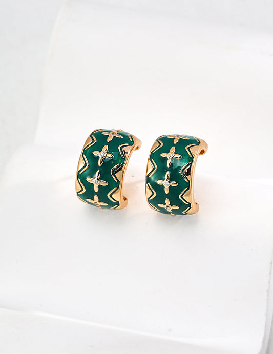 Regal Emerald Elegance: Zircon-Inlaid Drop Sterling Silver Earrings