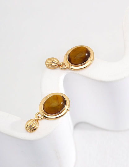 Golden Charm: Tiger Eye and Sterling Silver Dangle Earrings