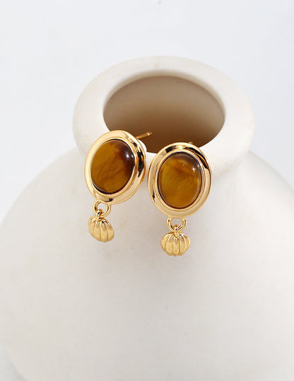 Golden Charm: Tiger Eye and Sterling Silver Dangle Earrings