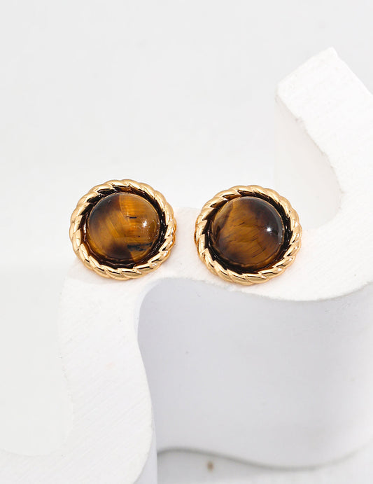 Classy Tiger Eye Stone Sterling Silver Earrings