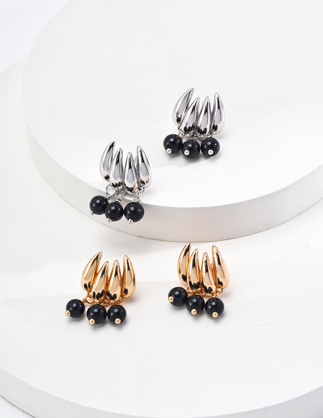 Classy Charm Black Agate and Sterling Silver Beaded Earrings