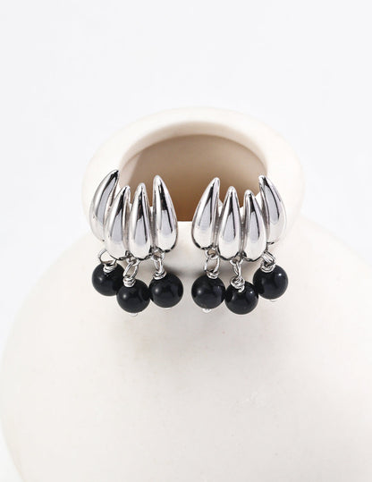 Classy Charm Black Agate and Sterling Silver Beaded Earrings