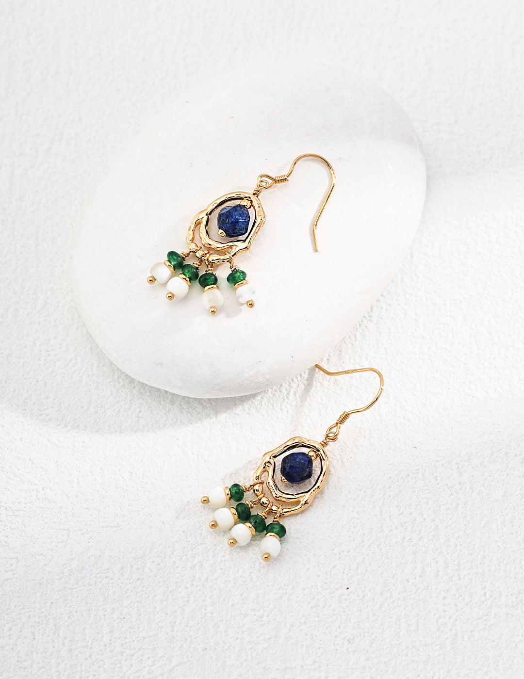 Vibrant Elegance: Vintage Lapis Lazuli and Emerald Beaded Sterling Silver Earrings