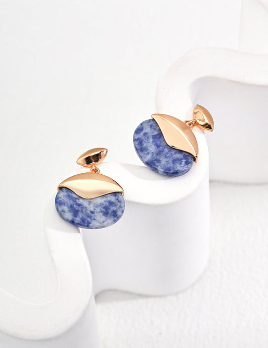 Graceful Half-Moon Blue Dot Stone Sterling Silver Earrings