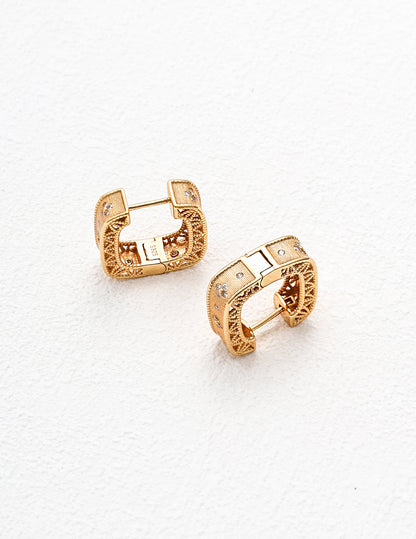 Golden Glow: Vintage Zircon Sterling Silver Square Earrings