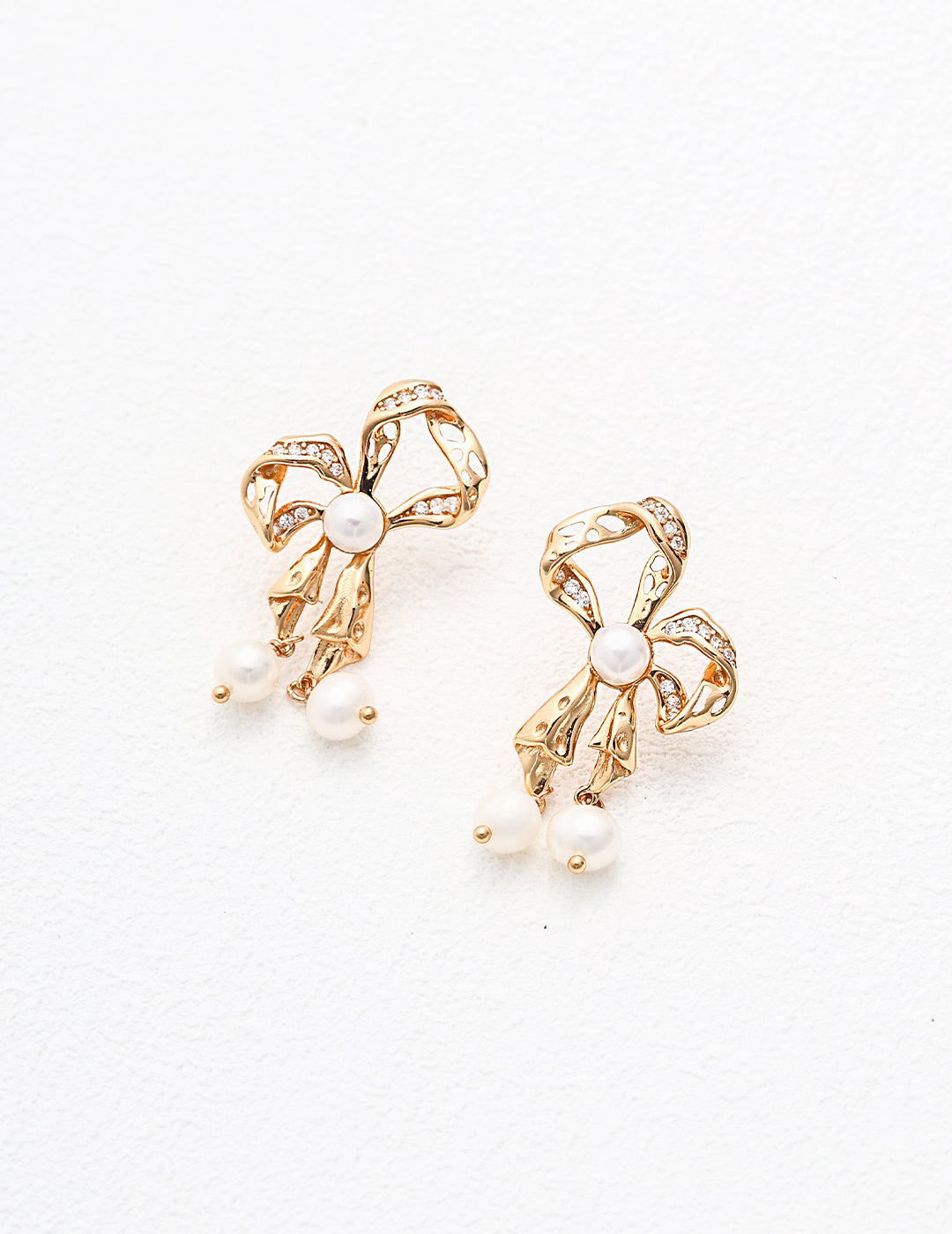 Delicate Pearl and Zircon Embellished Sterling Silver Butterfly Earrings