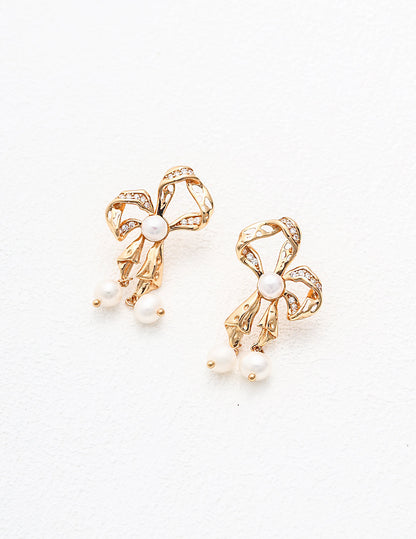 Delicate Pearl and Zircon Embellished Sterling Silver Butterfly Earrings