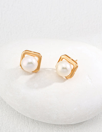 Sophisticated Geometric Pearl Earrings