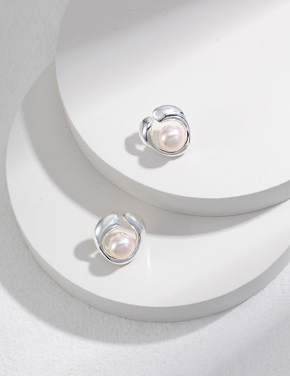 Elegant Fusion: Contemporary Pearl & Sterling Silver Earrings