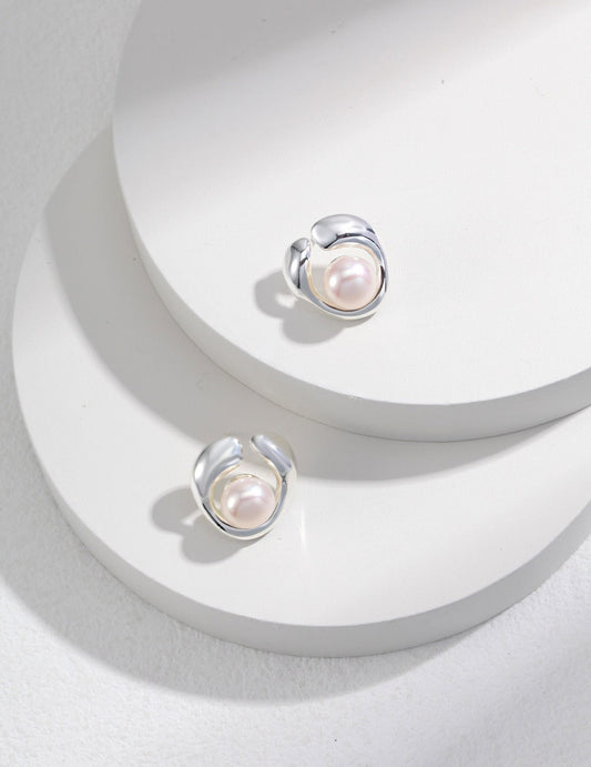 Elegant Fusion: Contemporary Pearl & Sterling Silver Earrings