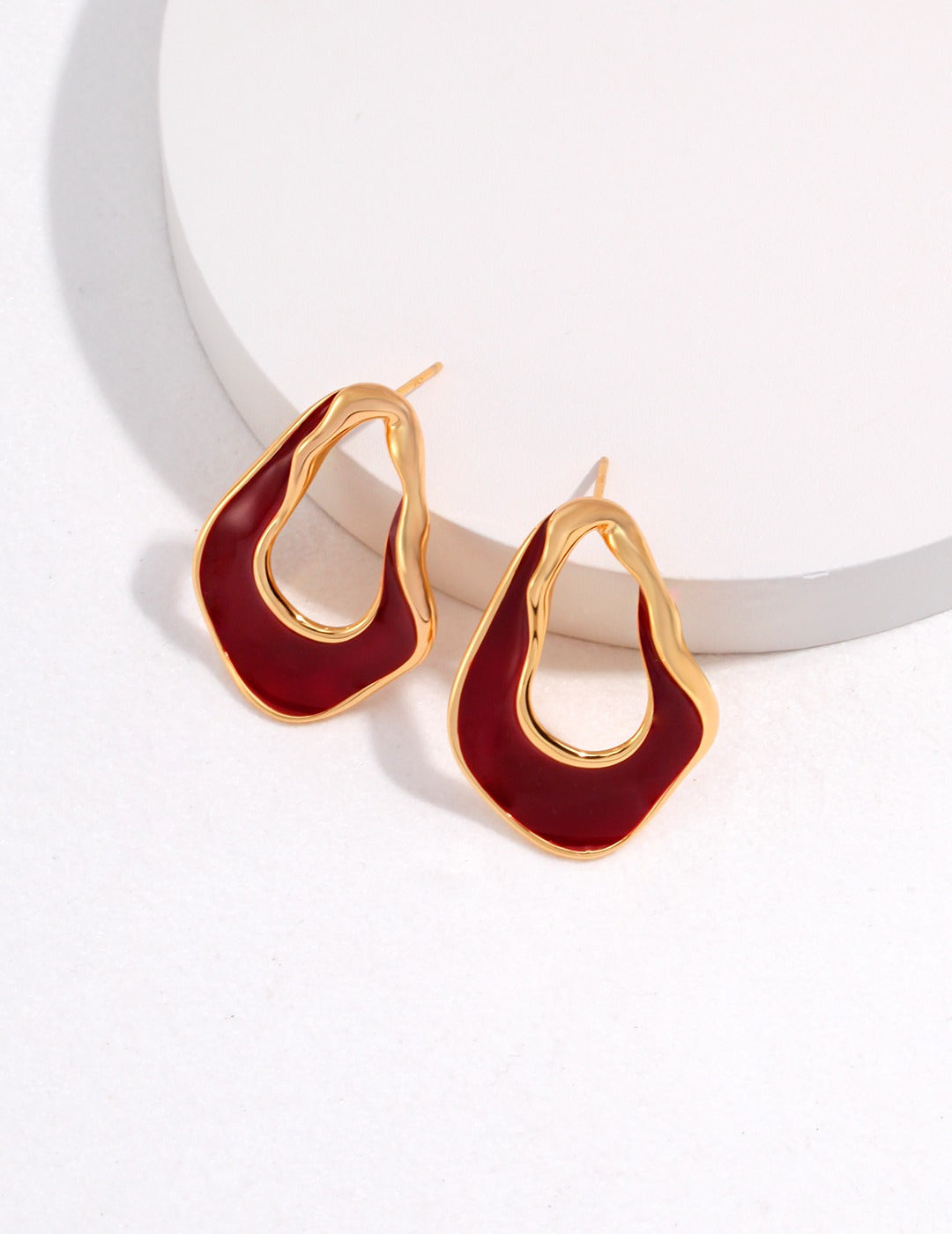 Flaming Red French Dripped Glaze Sterling Silver Earrings