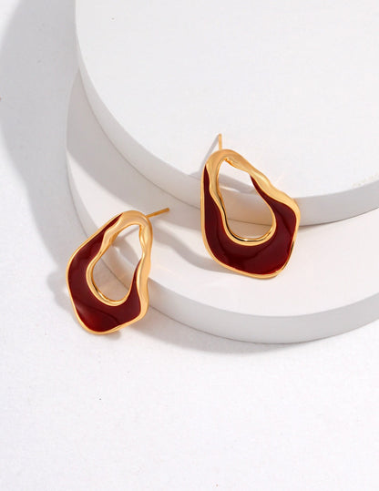 Flaming Red French Dripped Glaze Sterling Silver Earrings