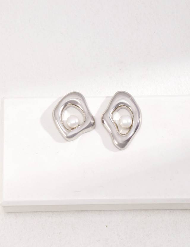 Modish Irregular Pearl Earrings in Sterling Silver