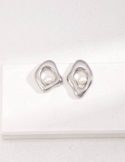 Modish Irregular Pearl Earrings in Sterling Silver