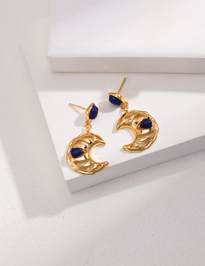 Swanky Crescent Moon Hollow Lapis Lazuli Sterling Silver Earrings