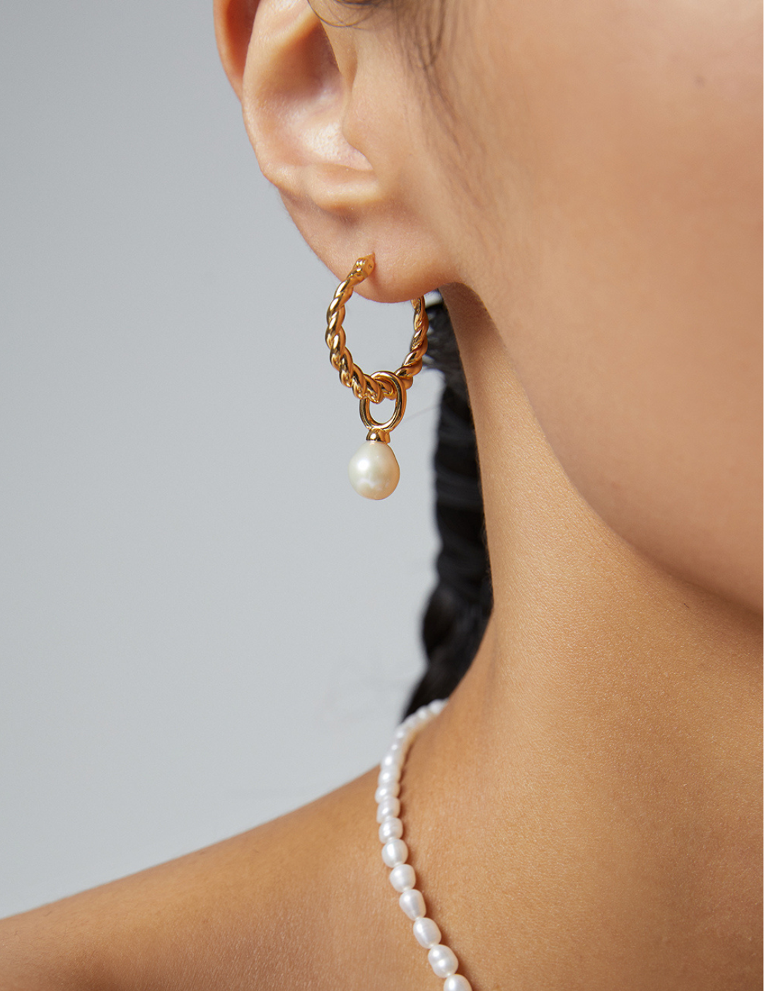 Trendy Pearl Dangle Twisted Sterling Silver Earrings