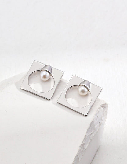 Dazzling Square Pearl and Sterling Silver Earrings