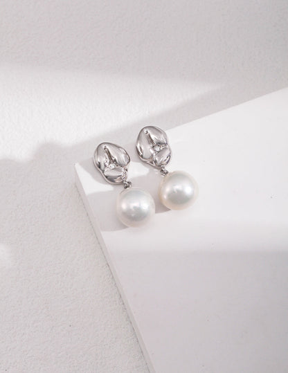 Milady Elegant Pearl and Zircon Sterling Silver Earrings