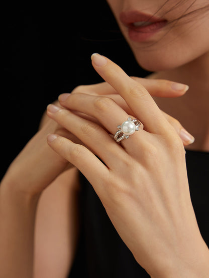 Elegant Pearl Spiral Silver Ring