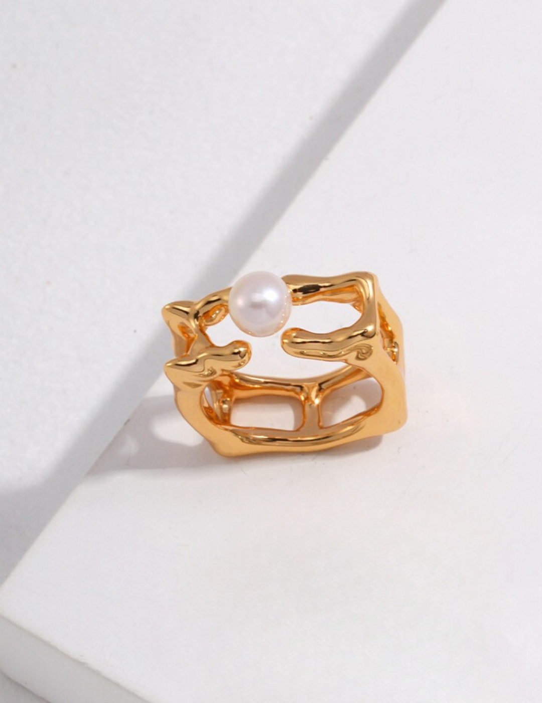 Fluid Square Sterling Silver Natural Pearl Ring