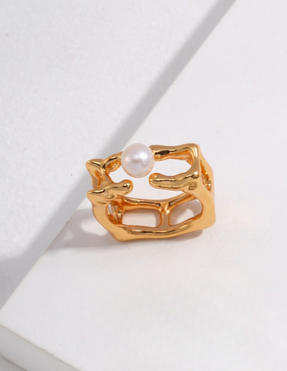 Fluid Square Sterling Silver Natural Pearl Ring