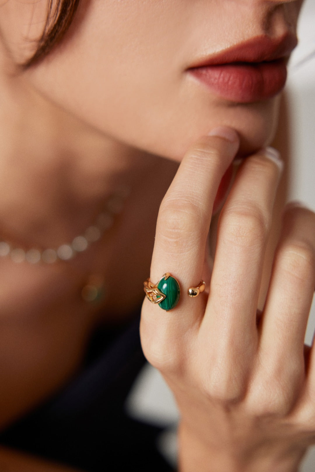 Refined Green Malachite Silver Ring