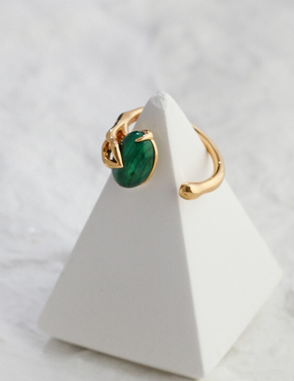 Refined Green Malachite Silver Ring