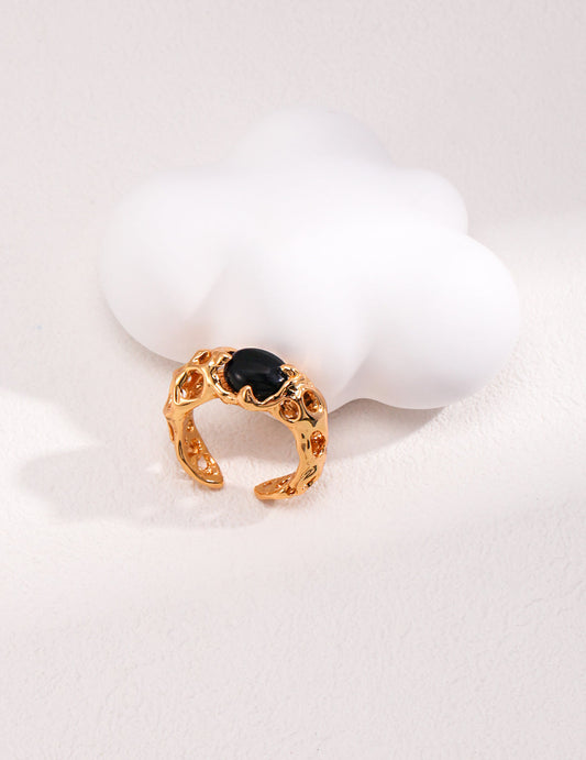 Black Agate Sterling Silver Statement Ring