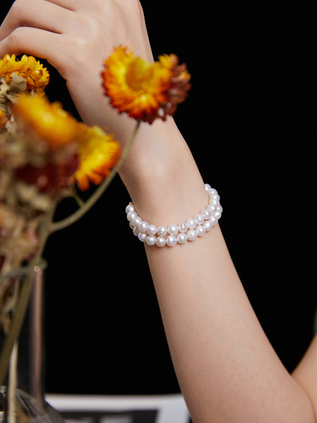 Double Pearl Adorned Hoop Bracelet