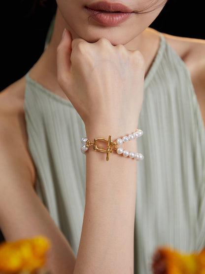 Double Pearl Adorned Hoop Bracelet