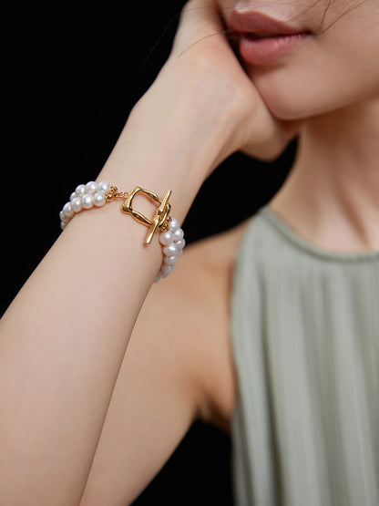 Double Pearl Adorned Hoop Bracelet