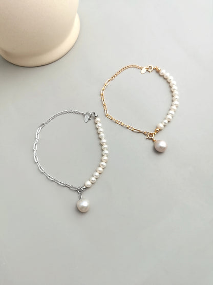 Chic Duo: Baroque Pearl Silver Spliced Necklace