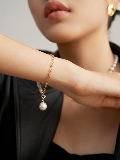 Chic Duo: Baroque Pearl Silver Spliced Bracelet