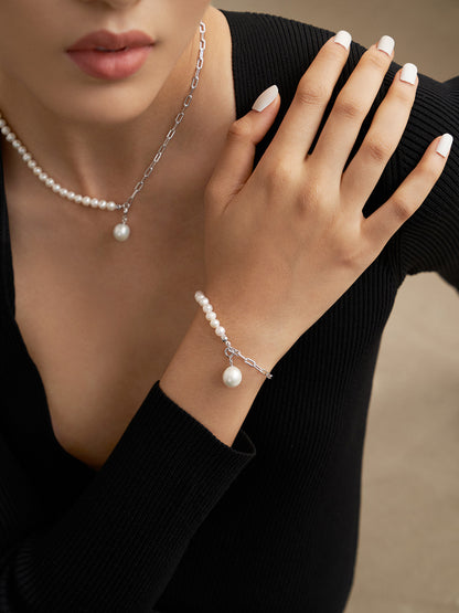 Chic Duo: Baroque Pearl Silver Spliced Bracelet