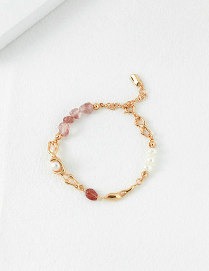 Strawberry Crystal Silver Pearl Bracelet