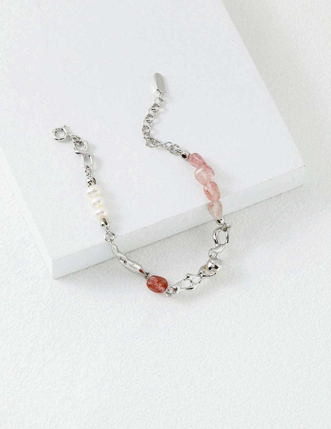 Strawberry Crystal Silver Pearl Bracelet