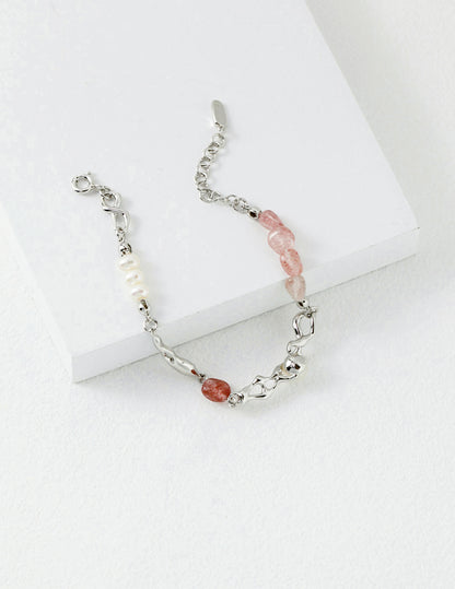 Strawberry Crystal Silver Pearl Bracelet