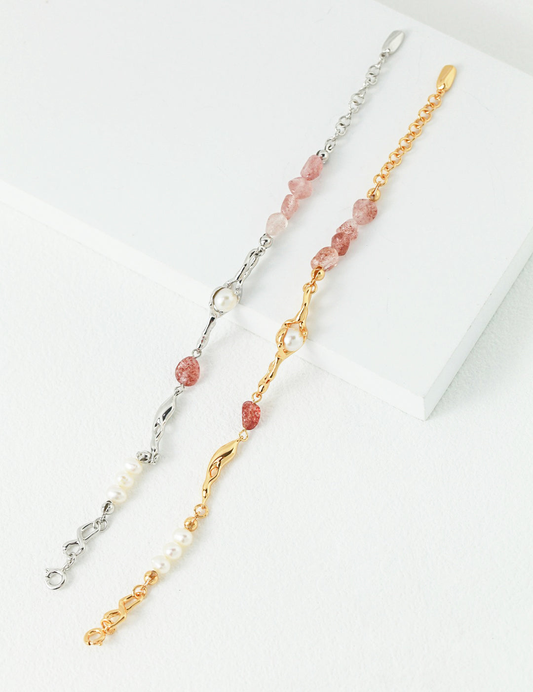 Strawberry Crystal Silver Pearl Bracelet