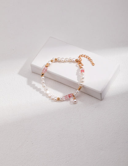 Pearl and Watermelon Ruby Blossom Bracelet