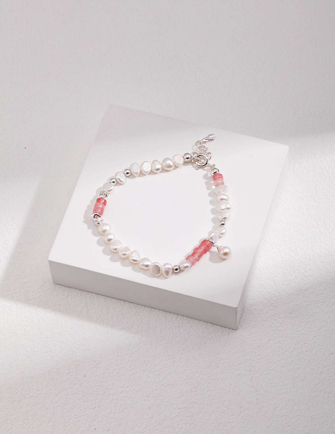 Pearl and Watermelon Ruby Blossom Bracelet