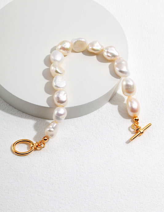 Elegant Baroque Pearl Bracelet with Chic OT Buckle