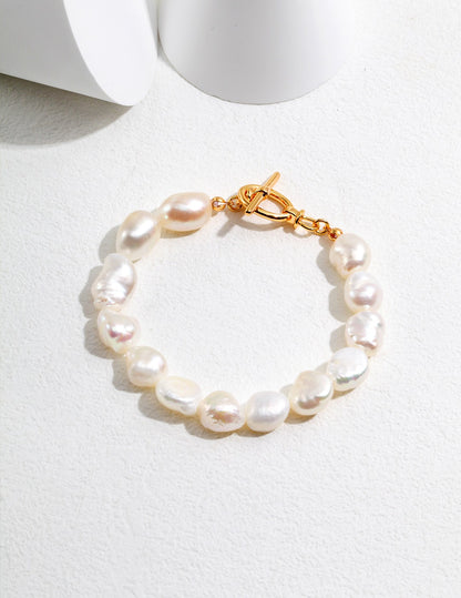 Elegant Baroque Pearl Bracelet with Chic OT Buckle