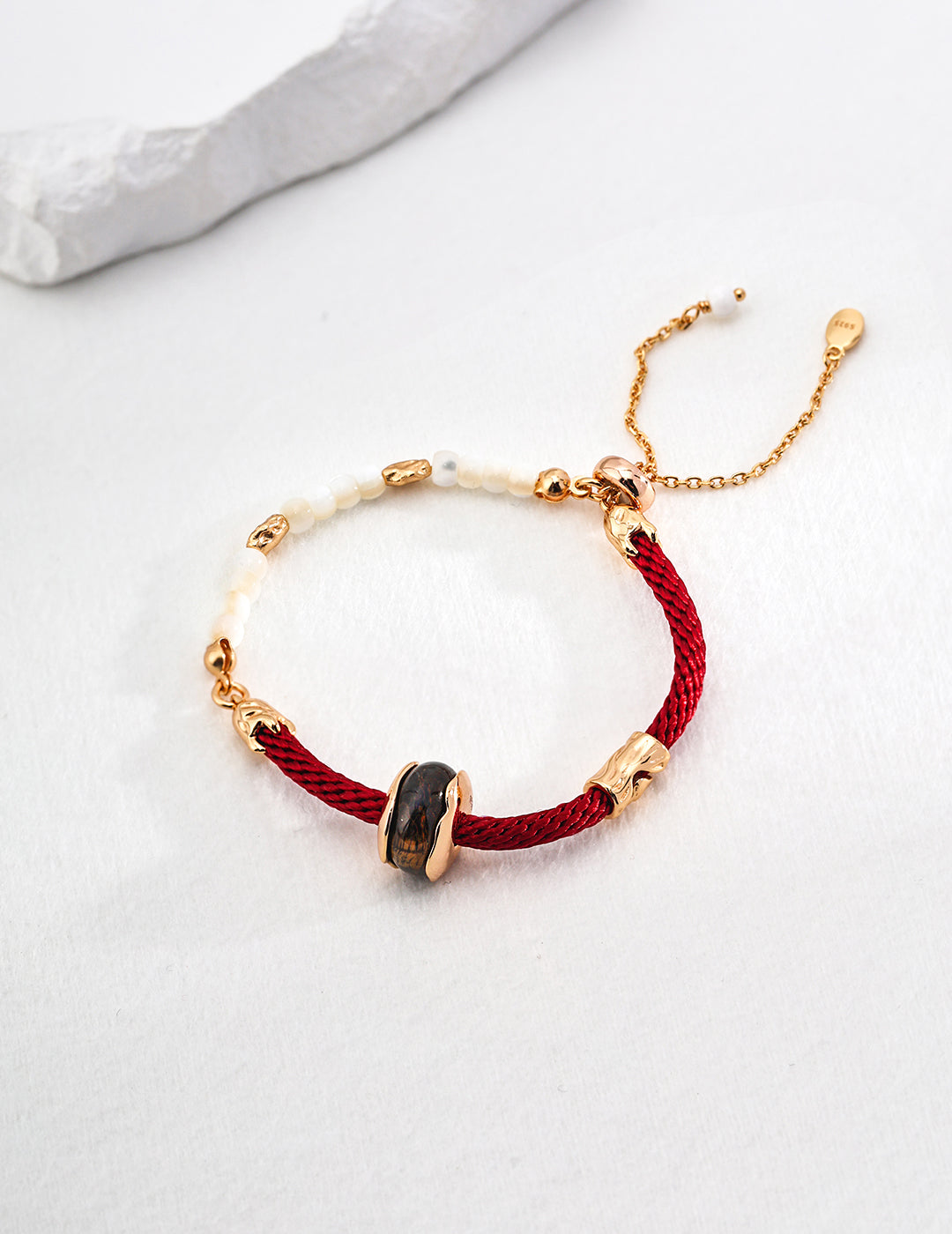 Brave Heart: Tiger Eye Stone Silver Silk Red Rope Bracelet