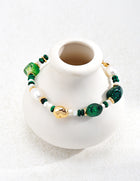 Emerald Dream: Unique Colorful Vintage Jade and Pearl Bracelet