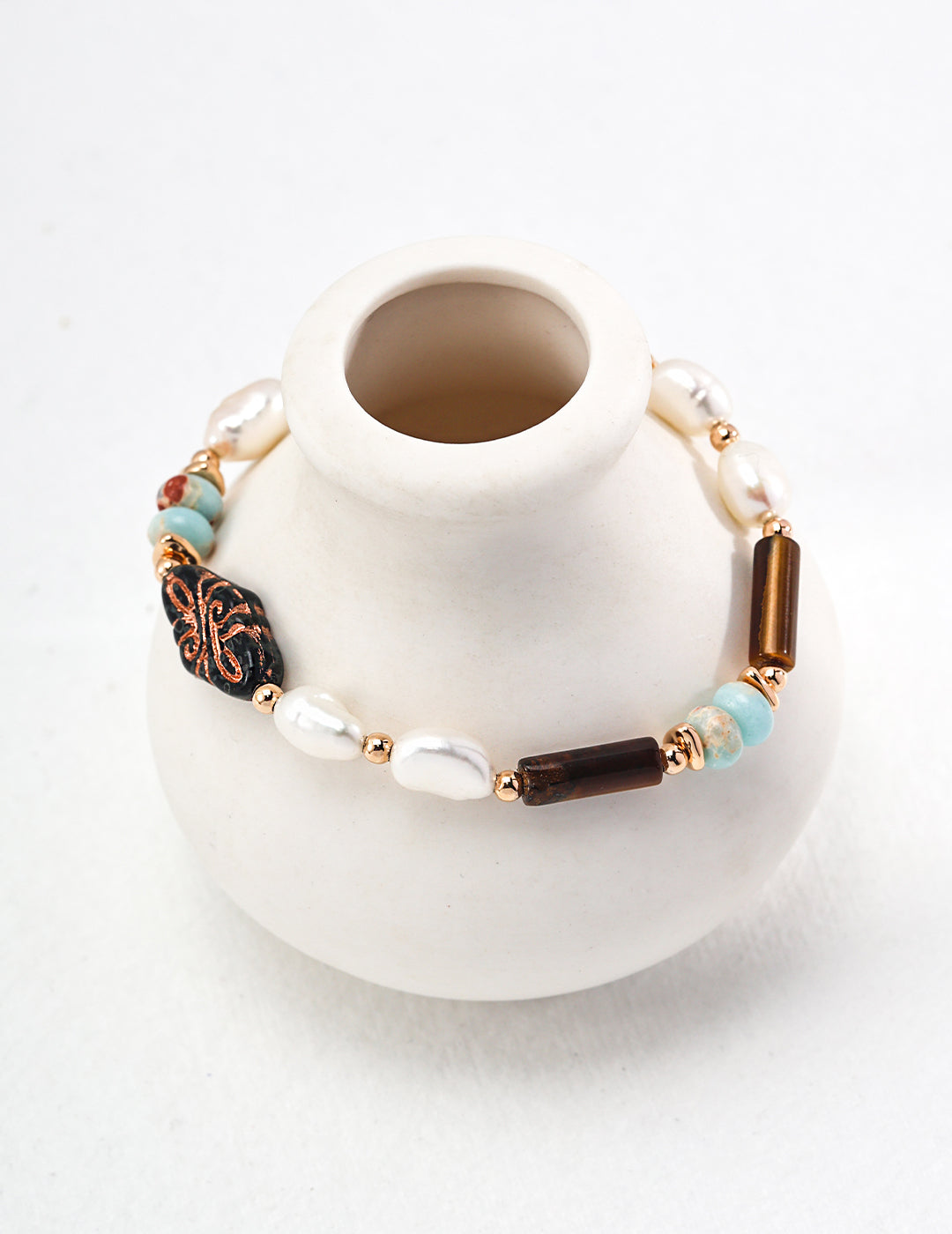 Forest Whispers Tiger's Eye Stone Bracelet with Shoushan Stone and Pearls