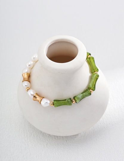 Bamboo Chic Resin Stone & Pearl Necklace