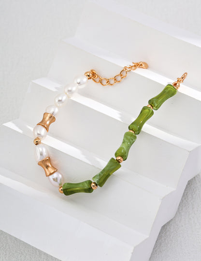 Bamboo Chic Resin Stone & Pearl Necklace