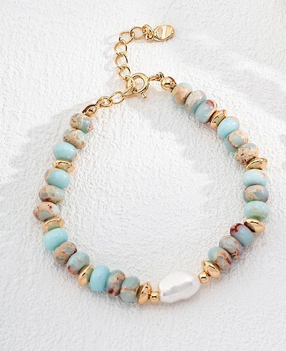 Lively Gradient Shoushan Stone and Pearl Charm Bracelet