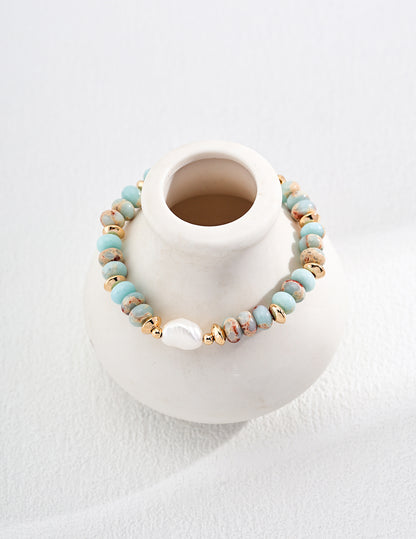 Lively Gradient Shoushan Stone and Pearl Charm Bracelet